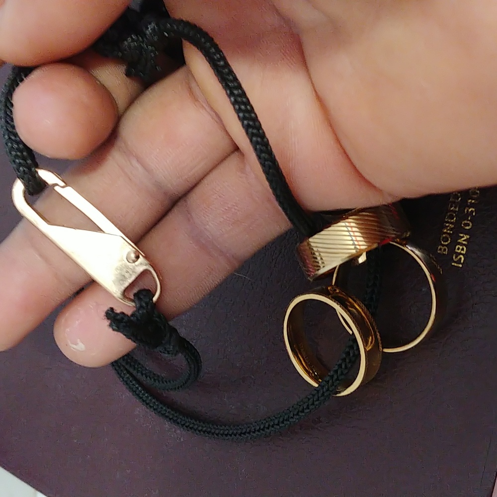 Gold Rings on Black Cord Necklace - Picture 3 of 4